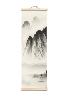 卓宇实木挂画 装饰卷轴画实木挂画水墨山水画 家居喷绘装饰画