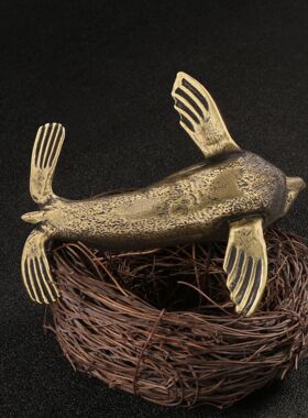 跨境新中式仿古董大海狮黄铜摆件海洋生物模型摆设工艺品送礼收藏