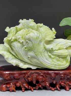 天然玉石玉白菜摆件家居客厅办公室装饰品原石雕刻工艺品摆设礼品