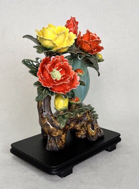 玉璧牡花丹开富贵陶瓷石件摆湾公仔
