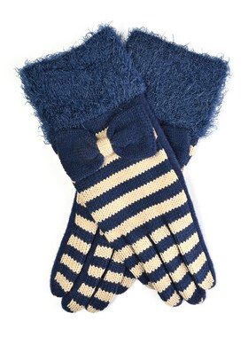 秋冬季简约时尚羊毛布羽毛纱针织腕口骑行手套 女保暖手套