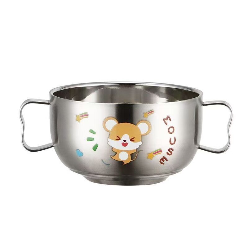 卡通304食品级不锈钢双耳碗防烫儿童吃饭碗宝宝专用带手柄辅食碗