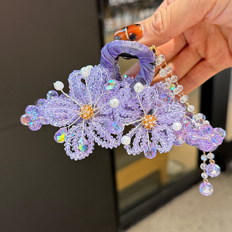 梦幻紫色高定款水晶花朵抓夹大号手工晶石鲨鱼夹发卡后脑勺头饰,淘宝优惠券,粉丝福利购,淘宝优惠卷