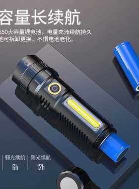 跨境新款XHP-70强光伸缩磁吸USB充电车载COb侧灯输出充户外手电筒