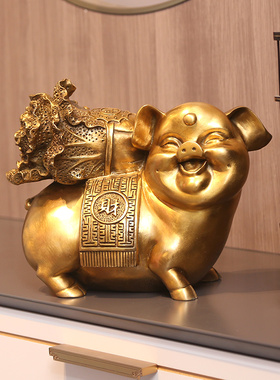 黄铜猪摆客白菜猪家居铺厅玄关办公室摆设生肖猪店件乔迁开业礼品
