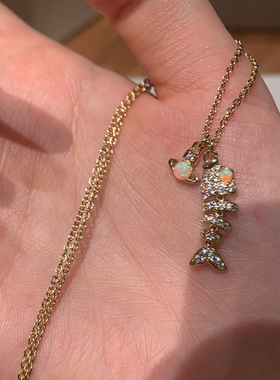 精工西太后鱼骨土星项链满钻灵动小鱼骨头欧泊石锁骨链新款颈链
