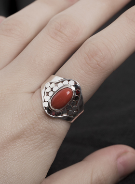 印度尼泊尔手工925银饰品宝石戒指女开口藏式个性X创意复古民族
