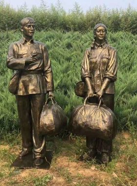 知青下乡文化雕塑农耕劳动人物铸铜雕塑定制玻璃钢户外景观雕塑