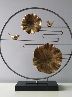 创意树脂摆件电镀铜大号荷塘雅韵新中式玄关客厅摆件