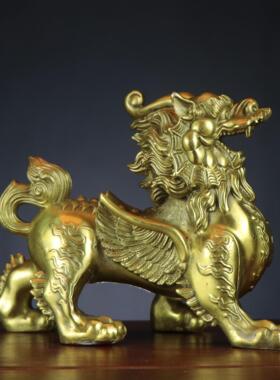 铜貔貅摆件一对公母铜貔恘黄铜全铜皮丘 天禄 客厅店铺 站貔貅