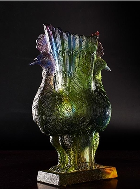 琉璃孔雀花瓶中古桌面花器插花工艺品摆件送礼家居水培水晶装饰