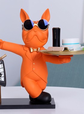 新款法斗犬摆件入户玄关放钥匙门口鞋柜置物托盘客厅卧室收纳装饰