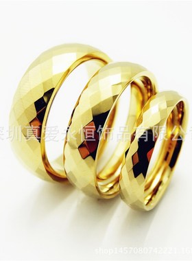欧美新款厂家供应6/5mm宽菱形批花 金色碳化钨钢戒指 情侣结婚钨