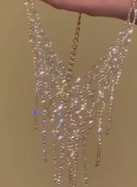 YFEIFEIE爆闪钻石流苏项链女新娘配饰秋冬小众高级感锁骨链毛衣链