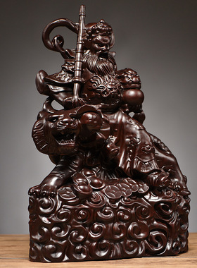 黑檀木雕刻武财神骑虎赵公明神像摆件家居公司店铺开业送礼工艺品