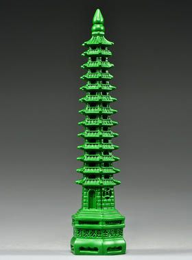 绿色木雕13层文昌塔摆件十三层文昌塔家居书房办公室摆设手工艺品