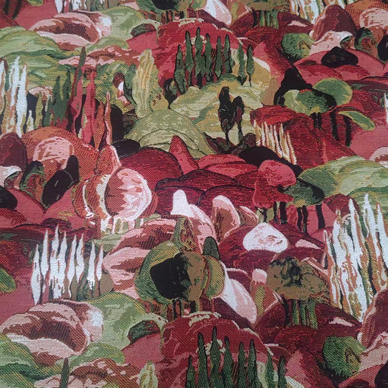 水墨山水提花布料沙发面料u高档绿碎花抱枕靠垫软包餐椅布料棉麻 - 图1