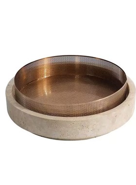 侘寂风创意金属网托盘家居样板间售楼处餐桌客厅果盘摆件软装饰品