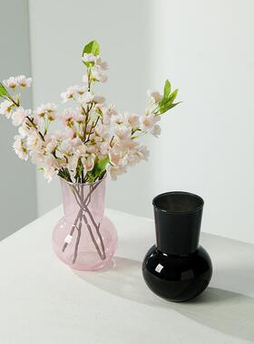 中古小众玻璃花瓶法式小摆件客厅黑色透明插花水培鲜花干花高级感
