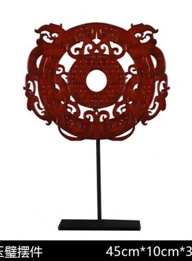 现代新中式雕刻镂空玉璧样板房间客厅书房别墅客厅玄关装饰品摆件