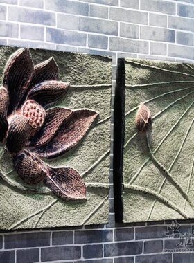 新中式背景墙饰挂饰家居树脂立体浮雕无框画荷花挂件月晓风清壁饰