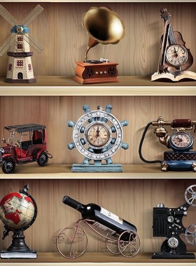 客厅装饰品复古小摆件美式酒柜电视柜玄关工艺品红酒架柜子咖啡店