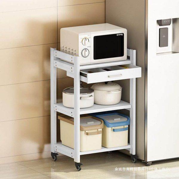 白色三层厨房置物架落地式多层微波炉烤箱带抽屉收纳柜可移动锅架,淘宝优惠券,粉丝福利购,淘宝优惠卷
