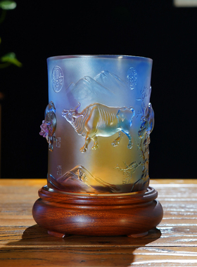 笔筒摆件琉璃《五牛图》家居创意装饰品送领导办公室桌面实用礼物