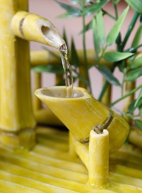 创意日式竹子桌面流水喷泉 客厅玄关茶几电视柜装饰品 办公室摆件