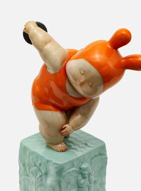 稀奇艺术瞿广慈雕塑《掷铁饼baby》可爱桌面艺术品摆件