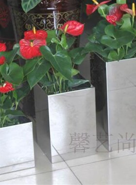 不锈钢花盆  金落花瓶 花件 现代装饰摆瓶 绿植属地方形花器