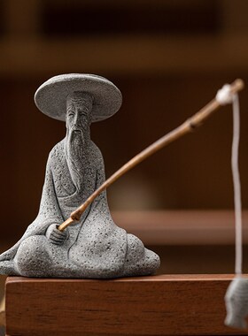 仿真钓鱼翁小摆件园艺盆卉微景观姜太公渔饰摆设假山花景装翁摆饰