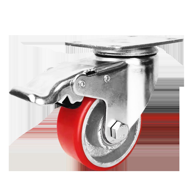 中型铁芯脚轮3寸4寸5寸聚氨酯pu轮加万向带刹车轮工业手推车轮 - 图2