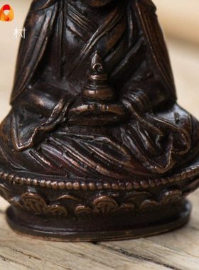 居家用品尼泊尔手工做旧全铜4.5cm大乐莲师小铜像铜像家居摆件