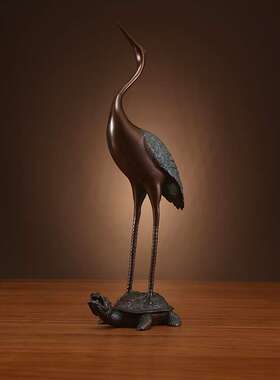 黄铜龟鹤铜摆件长寿龟鹤仙鹤家居礼品送老人中式贺礼桌面装饰摆设