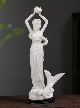 陶瓷美人鱼公主人物摆件北欧风 玄关家居装饰品创意客厅摆设