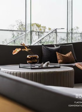 Boone软装 家居轻q奢琥珀色玻璃花器样板房间客厅插花瓶托盘摆件