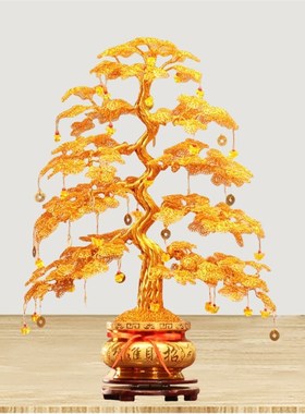 纯手工编织金丝线发财树摆件招财摇钱树开业乔迁新居礼品客厅装饰