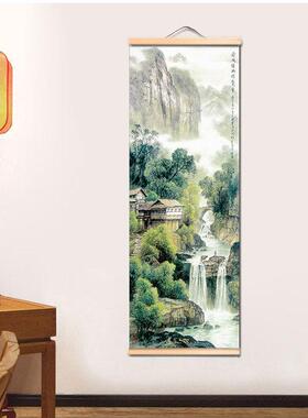 卓宇实木挂画 彩色中式水墨山水画风景油画 家居喷绘卷轴画装饰画