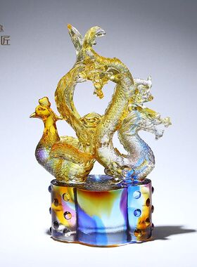 淄博琉璃龙凤呈祥摆件一对家居客厅卧室摆件创意结婚送礼装饰礼品