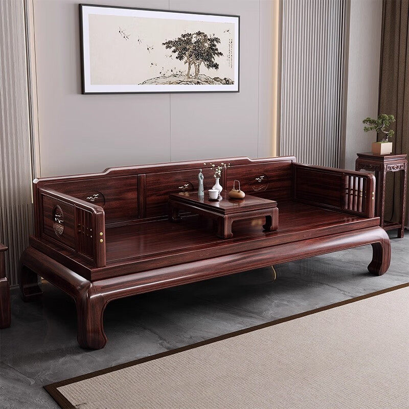 乌金木仿古全实木罗汉床大小户型多功能沙发床一体两用折叠抽拉床,淘宝优惠券,粉丝福利购,淘宝优惠卷