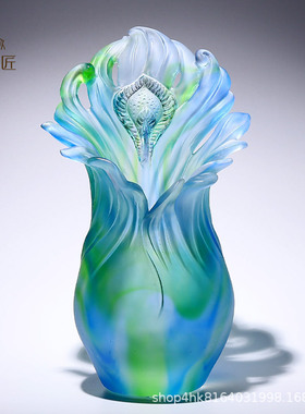 琉璃艺术摆件创意家居装饰品客厅电视柜工艺品插干花孔雀羽毛花瓶