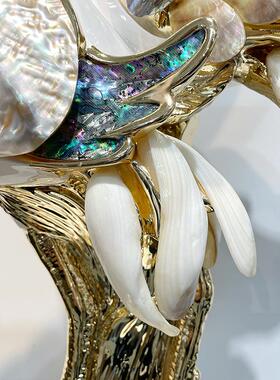 2025新款轻奢贝壳双鹤装饰摆件工艺品书桌居家装饰玄关高端礼品