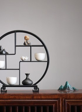 家居好物茶室装饰摆件铁艺收纳现代简约茶柜子桌面轻奢博古架创意