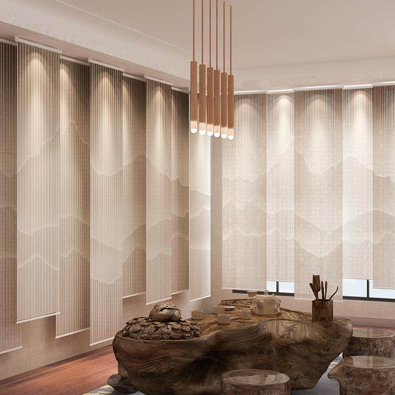 中式窗帘办公室卷帘软隔断挂式屏风茶室多层电动升降帘布艺半遮光,淘宝优惠券,粉丝福利购,淘宝优惠卷