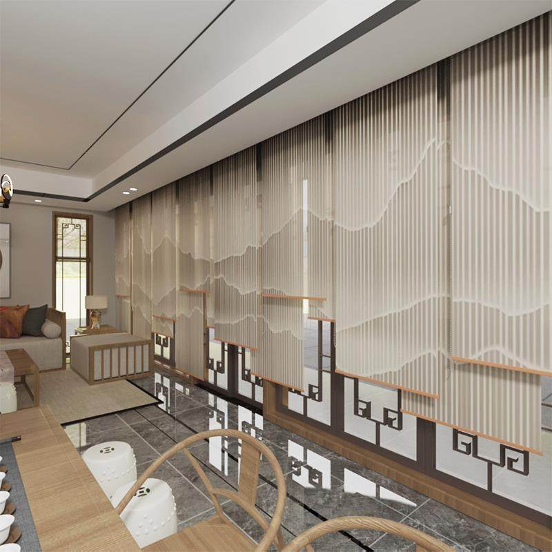 中式窗帘办公室卷帘软隔断挂式屏风茶室多层电动升降帘布艺半遮光,淘宝优惠券,粉丝福利购,淘宝优惠卷