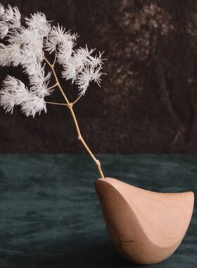 象有形/实木日式鸟形现代抽象造型花插  干花花器 玄关桌面摆件