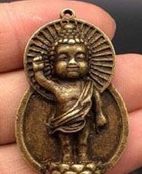 纯铜释迦摩尼太子佛铜像挂件 黄铜站立如来吊坠宝宝佛迷你小佛像