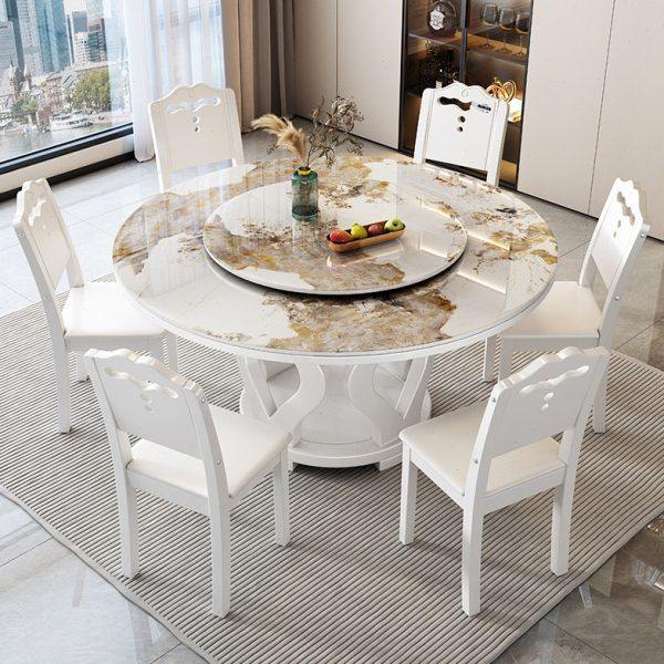 实木岩板餐桌椅组合家用小户型现代简约大理石圆桌带电磁炉饭桌子,淘宝优惠券,粉丝福利购,淘宝优惠卷
