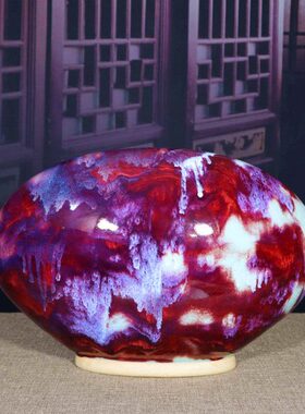 禹州钧瓷摆件中式简约家居客厅玄关博古架陶瓷装饰摆设窑变来福石